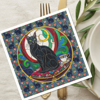 Guardanapos de Arte de Gato Preto Vitoriano, Gatos
