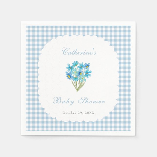Guardanapos de Babyshower Flores Azuis Aquarela (Frente)