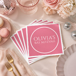 Guardanapos de Bat Mitzvah Rosa Quente e Branco