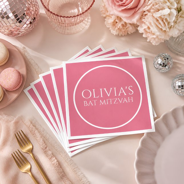 Guardanapos de Bat Mitzvah Rosa Quente e Branco (Criador carregado)