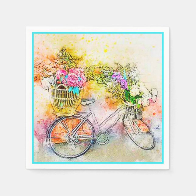 Guardanapos de bicicleta e flores (Frente)