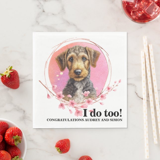 Guardanapos de casamento Airedale Terrier com foto (Insitu)