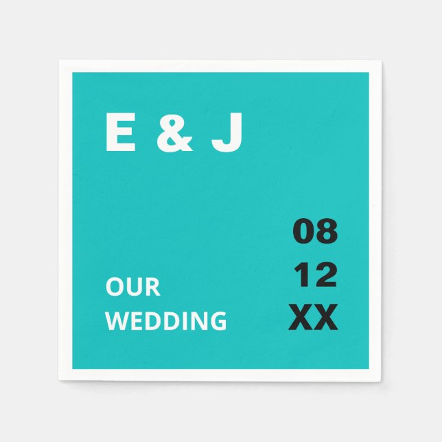 Guardanapos de casamento azul-turquesa modernos (Frente)