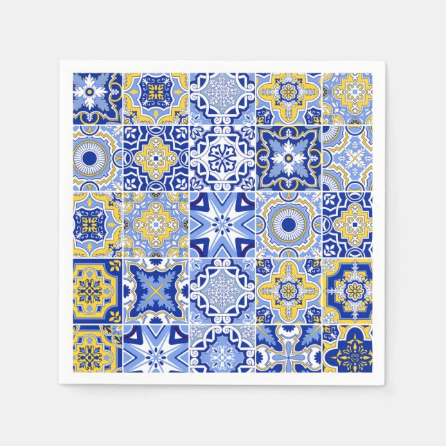 Guardanapos de casamento Blue Mediterranean Tile & (Frente)