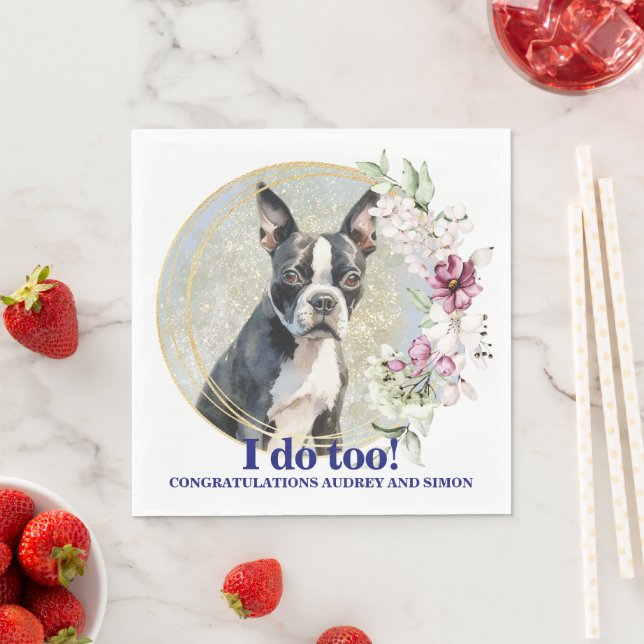 Guardanapos de casamento Boston Terrier com foto d (Insitu)