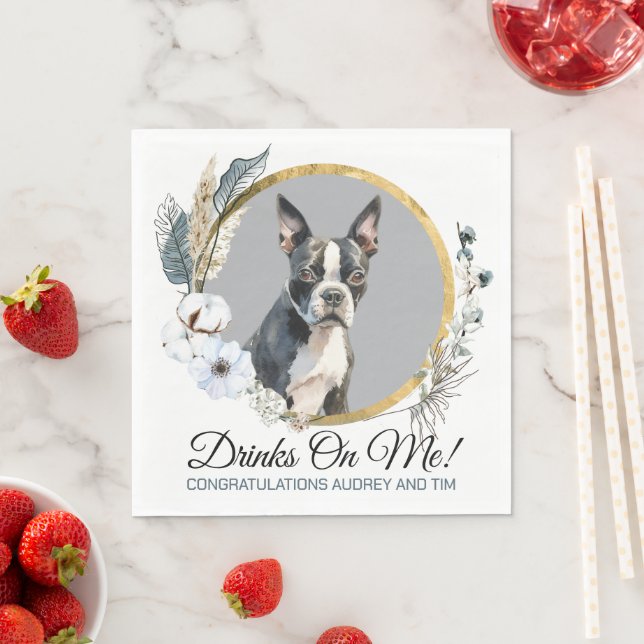 Guardanapos de casamento Boston Terrier com foto d (Insitu)