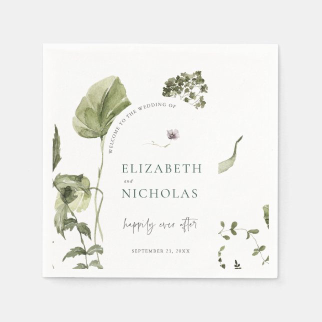 Guardanapos de casamento botânicos Boho Greenery (Frente)