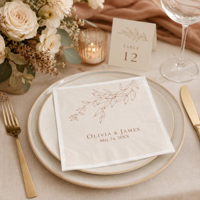 Guardanapos de casamento botânicos de terracota e  (Terracotta Ivory Botanical Wedding Napkins)