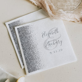 Guardanapos de casamento branco com brilho pratead