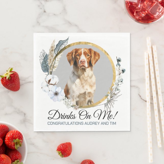 Guardanapos de casamento Brittany Spaniel com foto (Insitu)