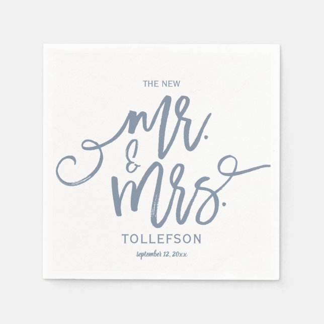 Guardanapos de Casamento | Brush Script (Azul Desb (Frente)
