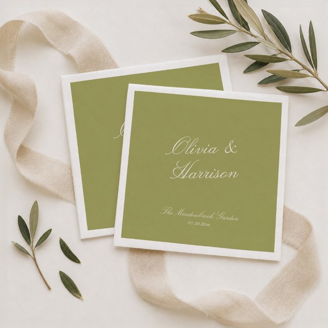 Guardanapos de casamento clássicos verde oliva (Criador carregado)