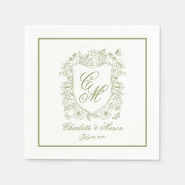 Guardanapos de casamento com caligrafia e brasão e