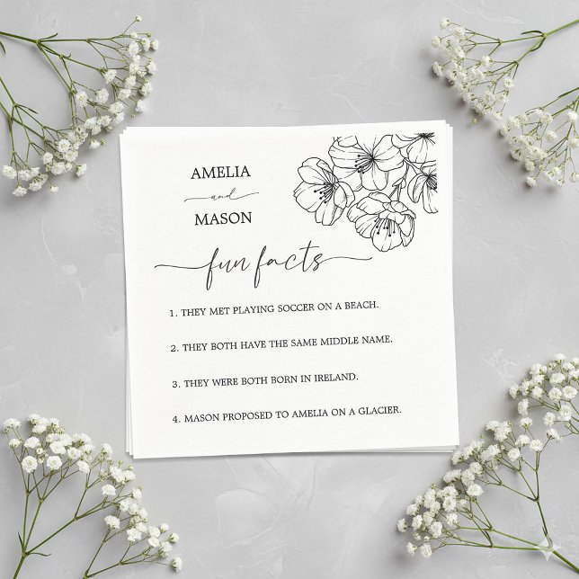 Guardanapos de casamento com fatos divertidos sobr (Hand Drawn Floral Fun Facts Wedding Napkins)