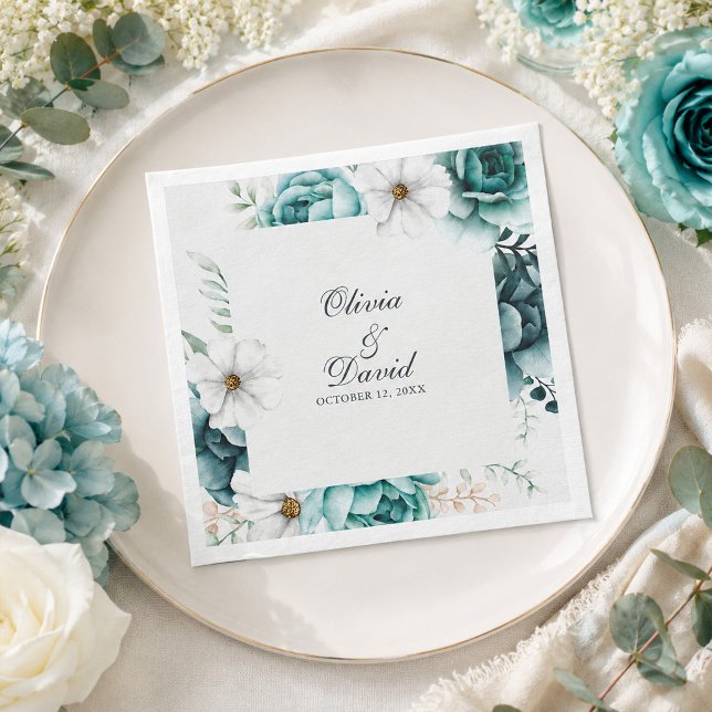 Guardanapos de casamento com flor silvestre azul-v (Teal Wildflower Wedding Napkins)