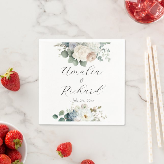 Guardanapos de casamento com flores de hortênsia a (Insitu)