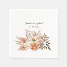 Guardanapos de casamento com flores de pêssego rús