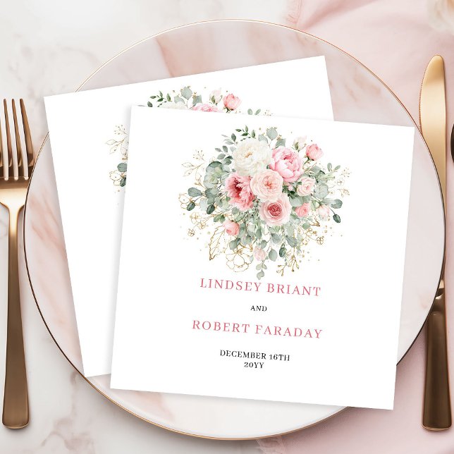 Guardanapos de casamento com flores e folhagens em (Simple Blush Floral Greenery Wedding Napkins)