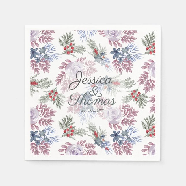 Guardanapos de casamento com folhagem de inverno e (Frente)