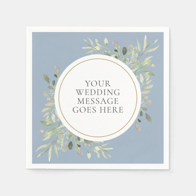 Guardanapos de casamento com folhagem verde azulad (Frente)