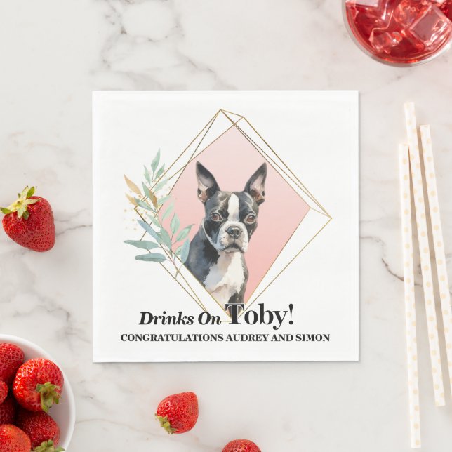 Guardanapos de casamento com foto de cães Boston T (Insitu)