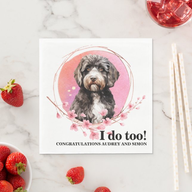 Guardanapos de casamento com foto de cão de água P (Insitu)