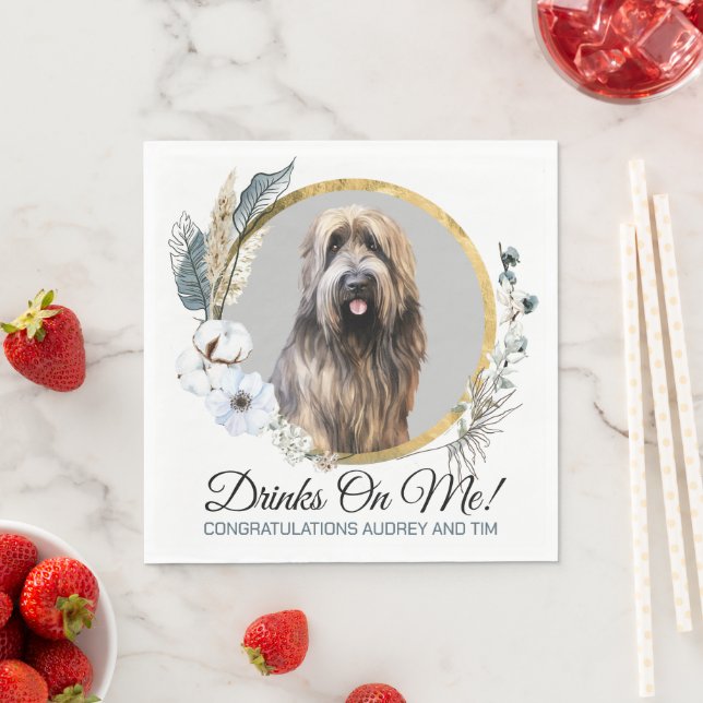 Guardanapos de Casamento com Foto do Cão Briard (Insitu)