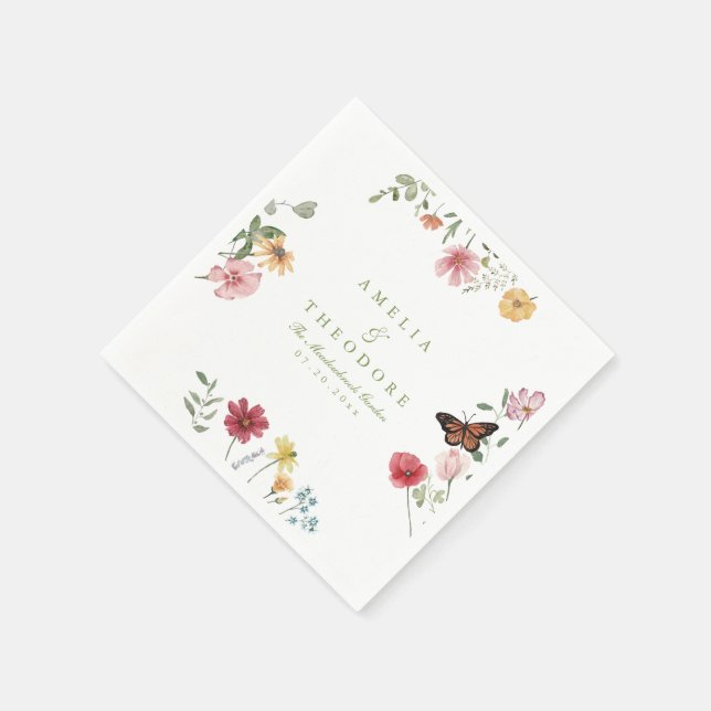 Guardanapos de casamento com jardim de flores silv (Canto)