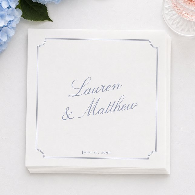 Guardanapos de casamento com letra azul elegante (Criador carregado)