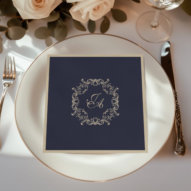 Guardanapos de casamento com monograma barroco azu (Criador carregado)