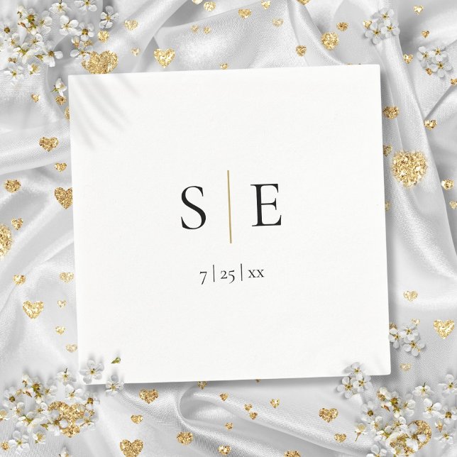 Guardanapos de casamento com monograma em preto el (Elegant Black Gold Monogram Wedding Napkins)