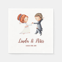 Guardanapos de casamento com uma ilustração de cas