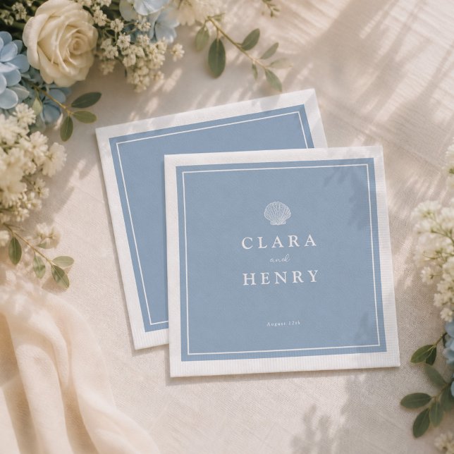 Guardanapos de casamento concha azul costeira (Criador carregado)