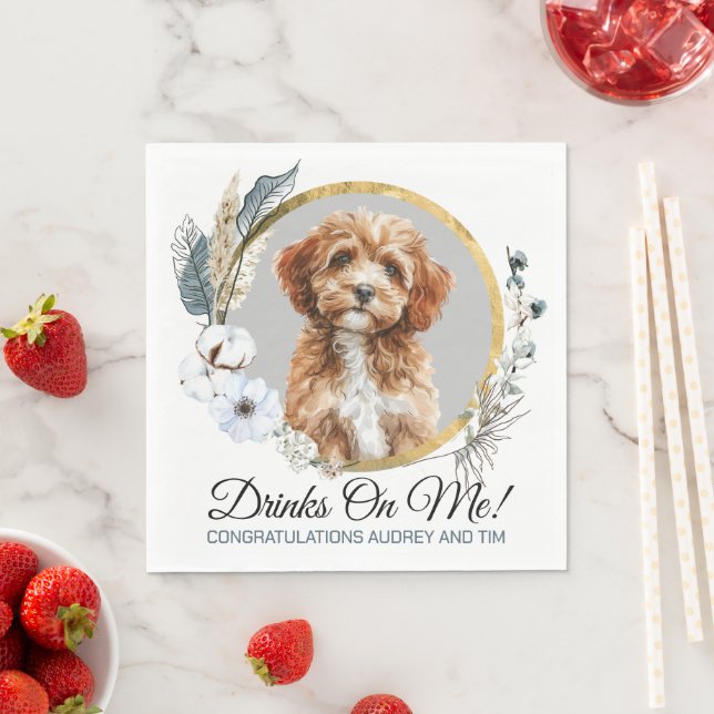 Guardanapos de casamento de cachorro Cavapo com fo (Insitu)