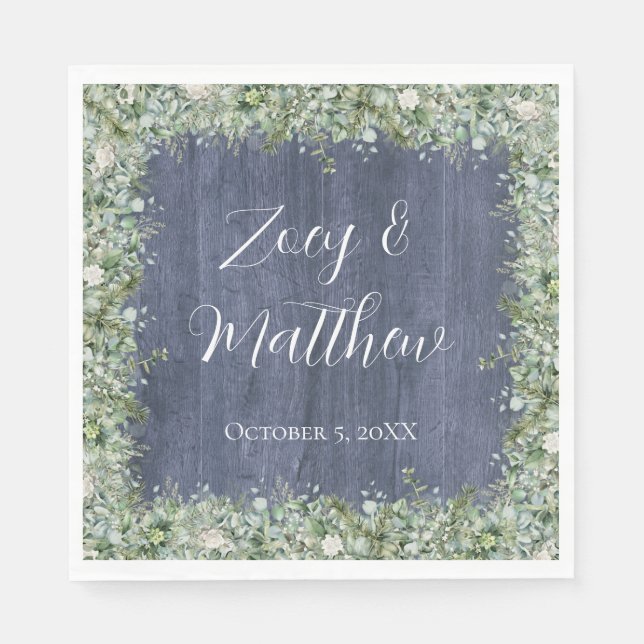 Guardanapos de casamento de madeira Navy Eucalipto (Frente)