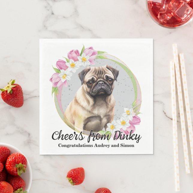 Guardanapos de casamento de pug com foto de cães (Insitu)