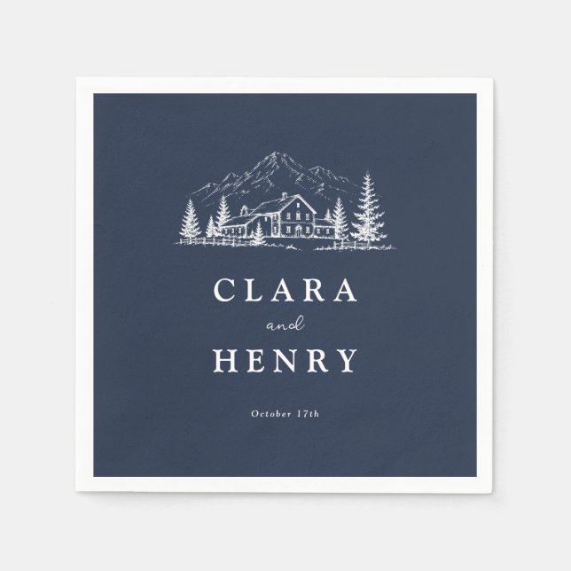 Guardanapos de casamento Deep Navy Mountain (Frente)