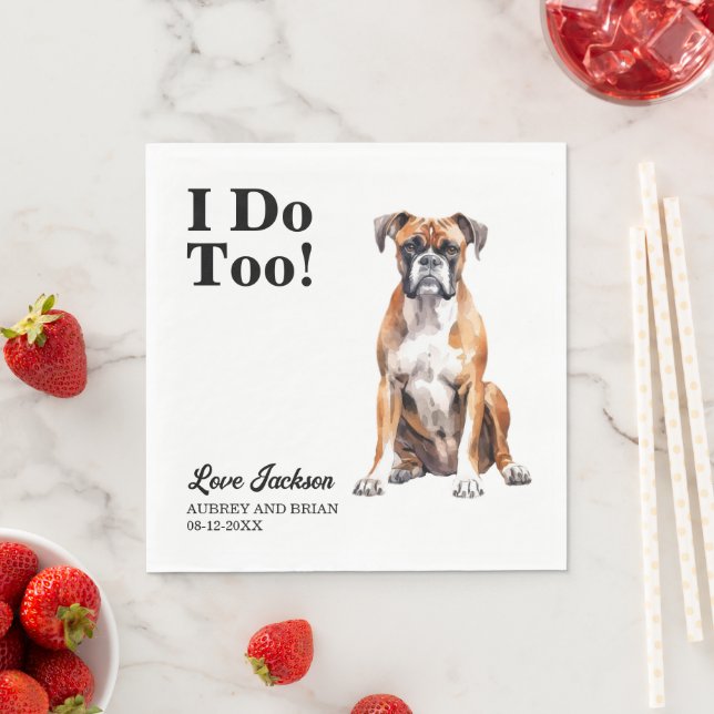 Guardanapos de casamento do cão boxer 'Eu também'  (Insitu)