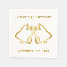 Guardanapos de casamento dourados sinos e fita