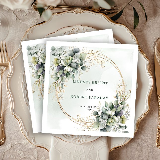 Guardanapos de casamento elegantes Boho rosas bran (Elegant Boho White Roses Greenery Wedding Napkins)