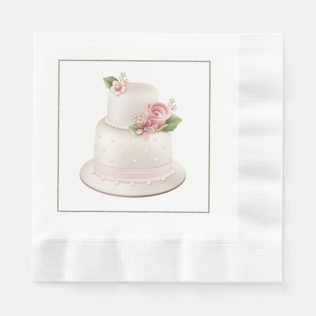 Guardanapos de Casamento Elegantes com Bolo de Cas (Frente)