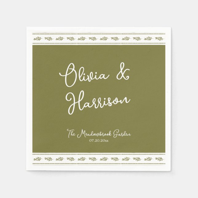 Guardanapos de casamento elegantes em verde oliva  (Frente)
