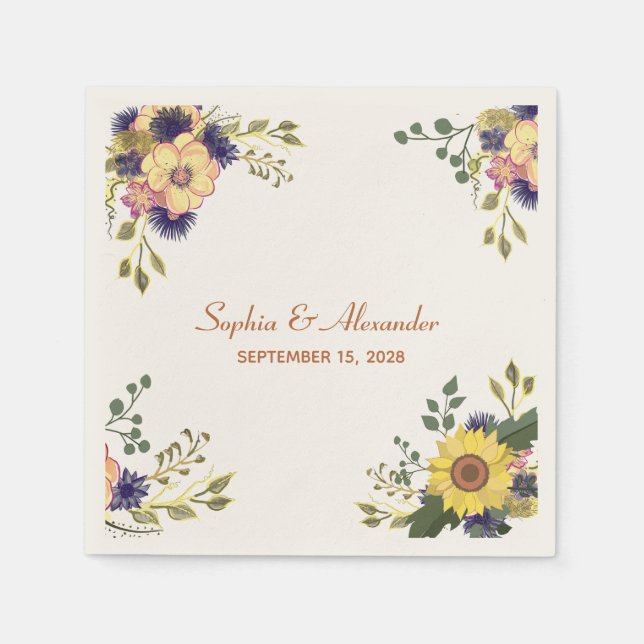 Guardanapos de casamento Elegantes Girassóis (Frente)