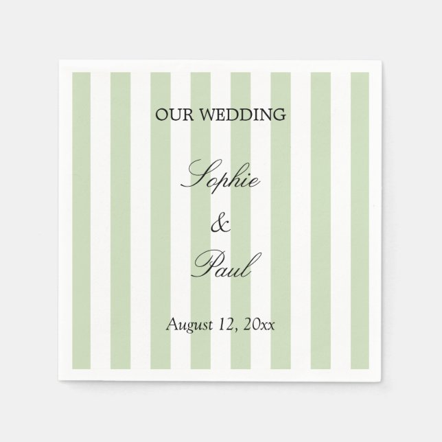 Guardanapos de casamento Elegantes Listras de Sage (Frente)
