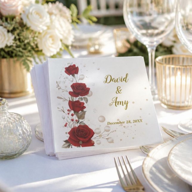 Guardanapos de casamento elegantes Vermelhos, Dour (Criador carregado)