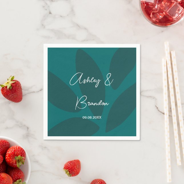 Guardanapos de casamento em azul-teal botânico com (Insitu)