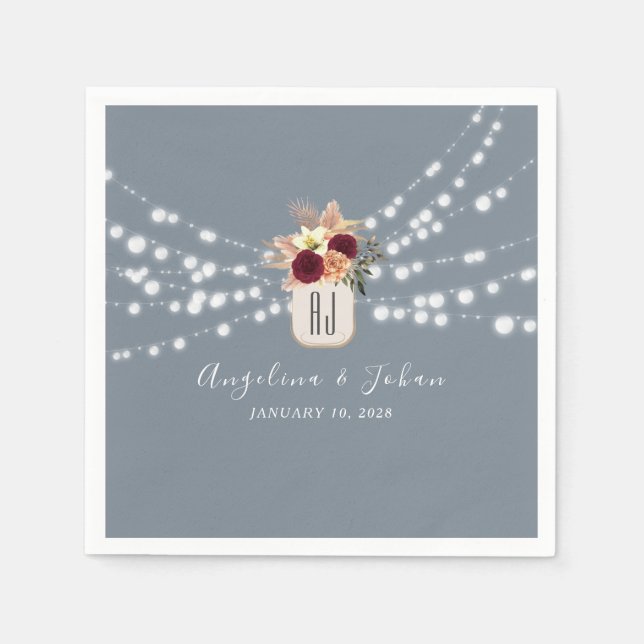 Guardanapos de casamento em jarra de pedreiro azul (Frente)