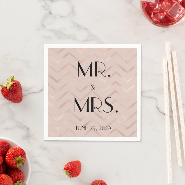 Guardanapos de casamento em Rosa Dourado Chevron (Insitu)