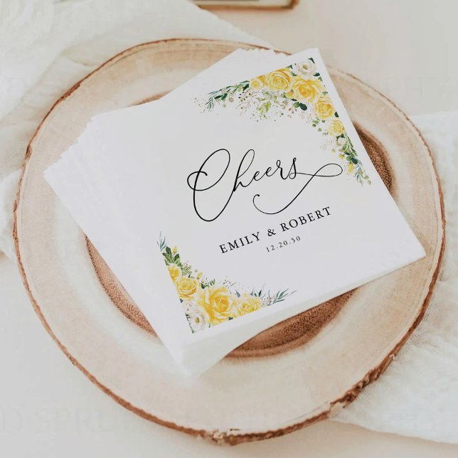 Guardanapos de casamento florais amarelos elegante (Criador carregado)