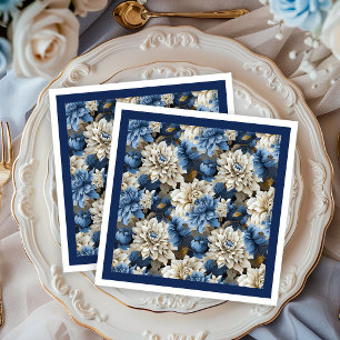 Guardanapos de casamento florais azul naval e marf